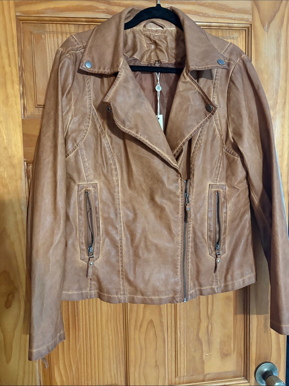 MAX STUDIO Womens NWT Brown Faux Leather Moto Jacket XL